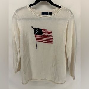 Vintage Women’s Liz Claiborne USA American Flag Cream Knitted Sweater Size L